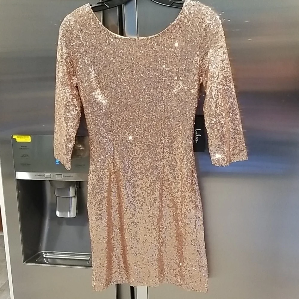 💕LULU'S💕 Delightful Ways Rose Gold Sequin Dress - Picture 7 of 11